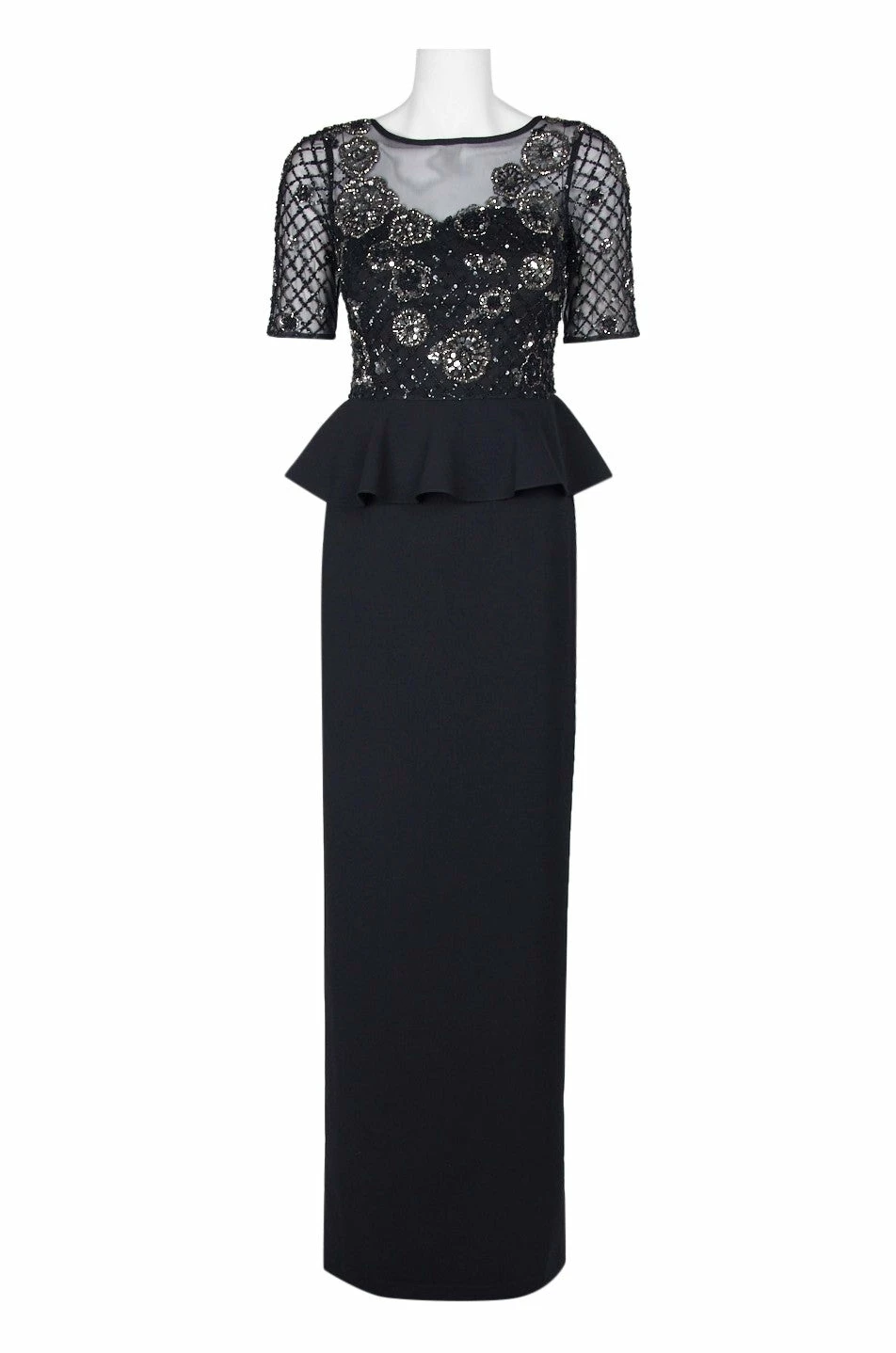 Adrianna Papell Crepe Peplum Gown - Black - Image 6