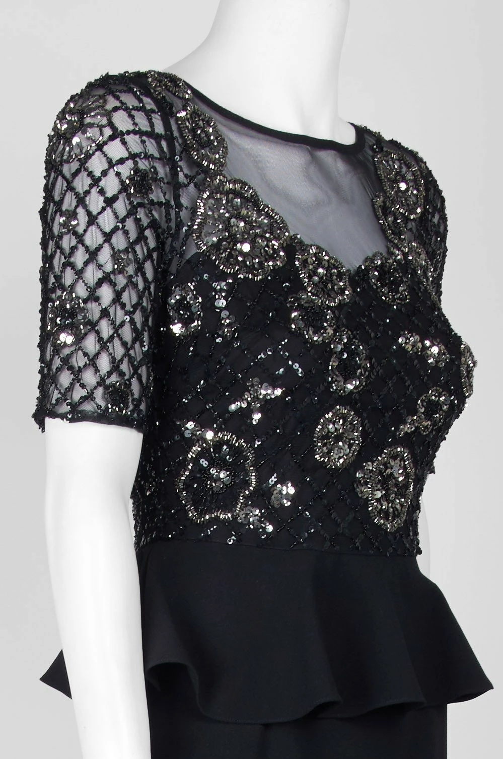 Adrianna Papell Crepe Peplum Gown - Black - Image 8