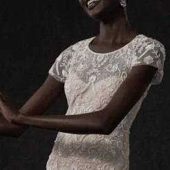 BHLDN Lotus Threads Essex Gown 11 BHLDN Lotus Threads Essex Gown -Adina's Brida store bhldn spring 2017 bridal short sleeves jewel neck full embellishment elegant column wedding dress keyhole back essex zv mv