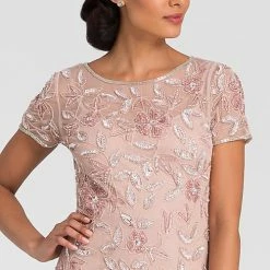 Adrianna Papell Floral Beaded Godet Gown - Blush Pink -Adina's Brida store blush dress AP 091897240 B c