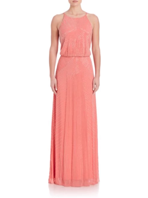 Aidan Mattox Beaded Blouson Gown - Sherbert