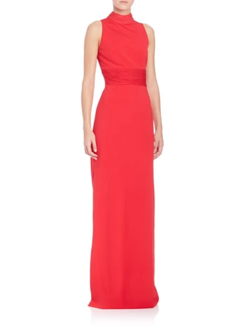 Aidan Mattox Chiffon High Neck Sleeveless Gown - Garnet Red - Image 8