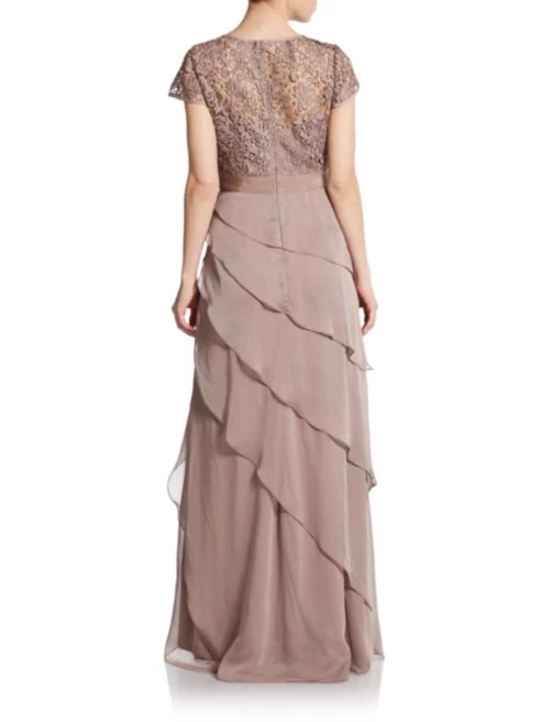 Adrianna Papell Flutter Chiffon Cap Sleeve Gown - Buff - Image 8
