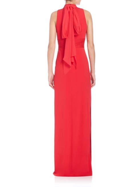 Aidan Mattox Chiffon High Neck Sleeveless Gown - Garnet Red - Image 2
