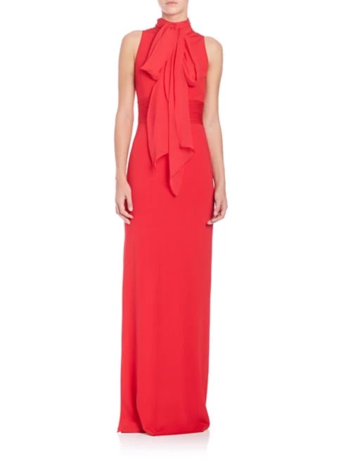 Aidan Mattox Chiffon High Neck Sleeveless Gown - Garnet Red - Image 9