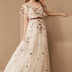 BHLDN Willowby Heartleaf Gown - Ivory Multi