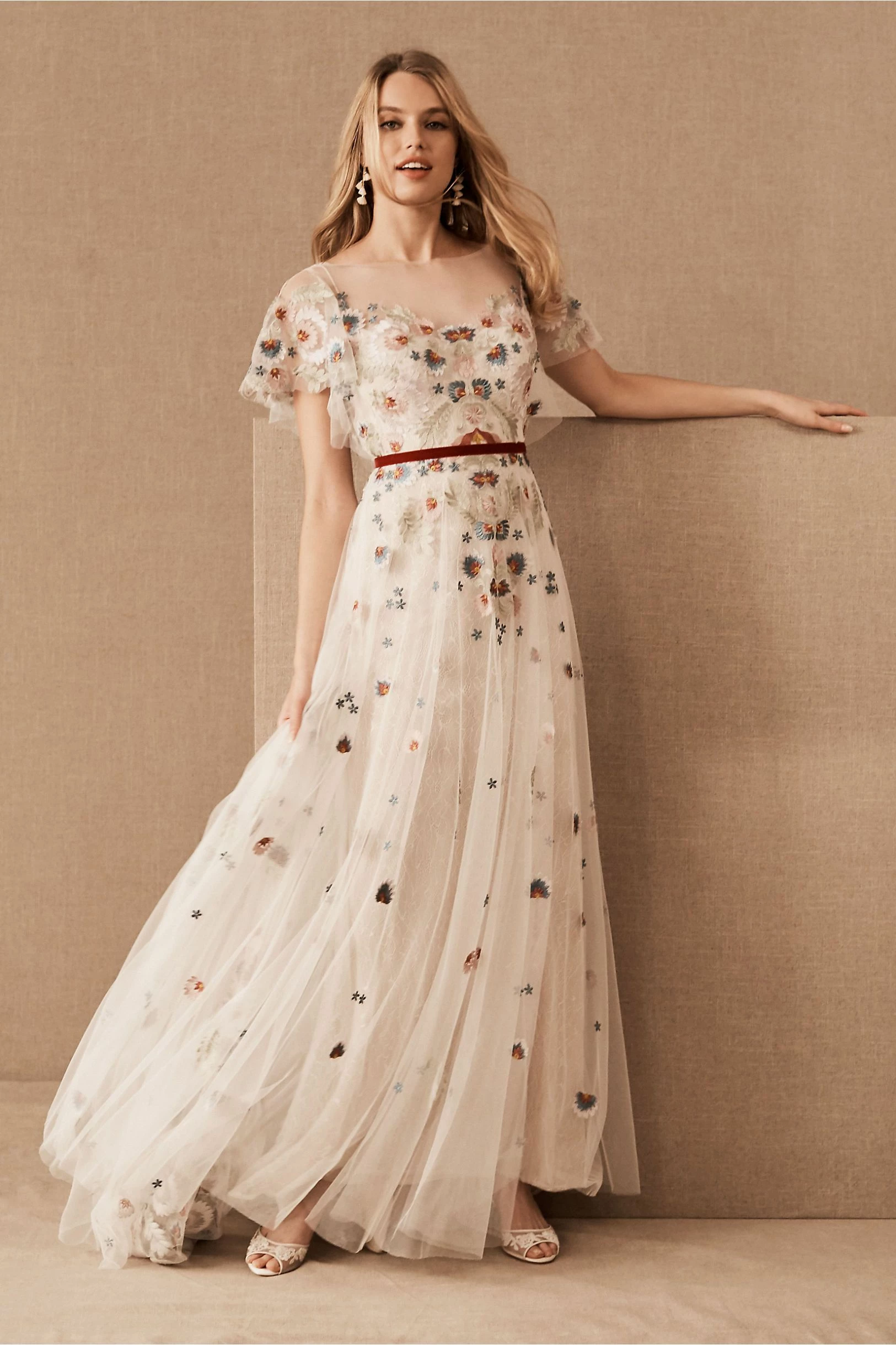 BHLDN Willowby Heartleaf Gown - Ivory Multi