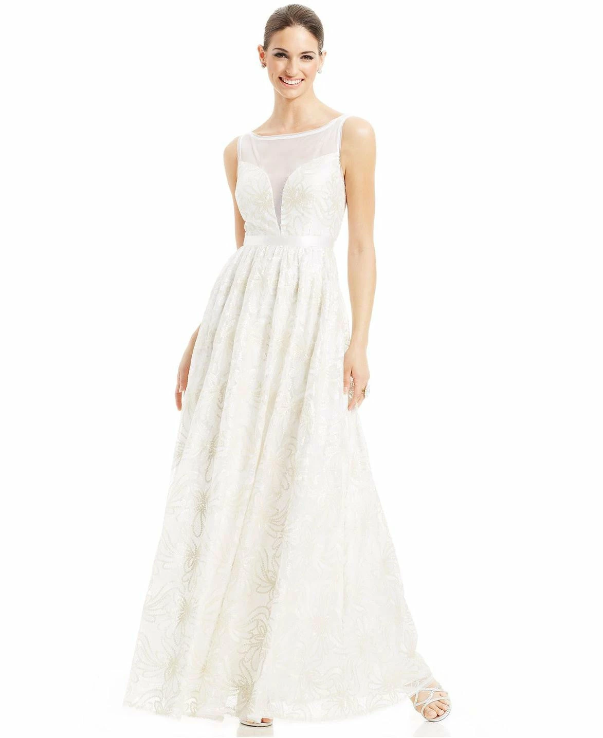 Adrianna Papell Sleeveless Illusion Sequin-lace Wedding Gown