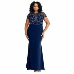 Adriana Papell Adrianna Papell Beaded Short Sleeve Trumpet Dress - Deep Blue 15 Adriana Papell Adrianna Papell Beaded Short Sleeve Trumpet Dress - Deep Blue -Adina's Brida store kyaPlMkL 0