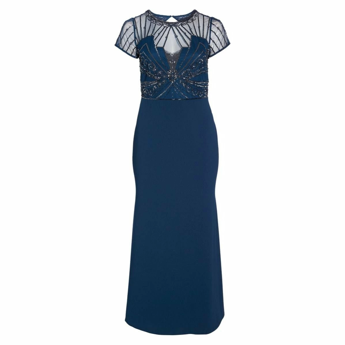 Adriana Papell Adrianna Papell Beaded Short Sleeve Trumpet Dress - Deep Blue 8 Adriana Papell Adrianna Papell Beaded Short Sleeve Trumpet Dress - Deep Blue - Image 6
