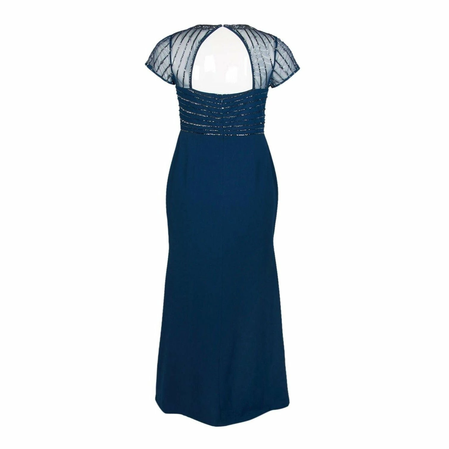 Adriana Papell Adrianna Papell Beaded Short Sleeve Trumpet Dress - Deep Blue 9 Adriana Papell Adrianna Papell Beaded Short Sleeve Trumpet Dress - Deep Blue - Image 7