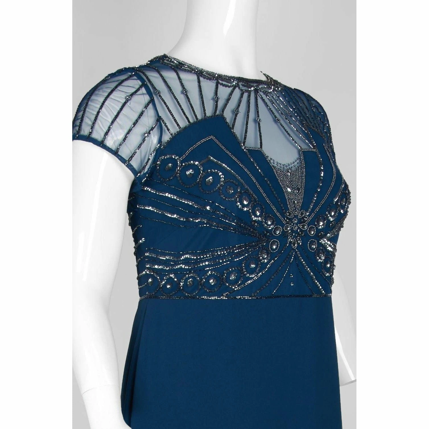 Adriana Papell Adrianna Papell Beaded Short Sleeve Trumpet Dress - Deep Blue 10 Adriana Papell Adrianna Papell Beaded Short Sleeve Trumpet Dress - Deep Blue - Image 8