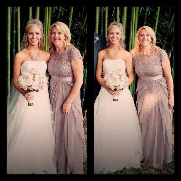 Adrianna Papell Flutter Chiffon Cap Sleeve Gown - Buff - Image 11