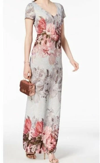 Adrianna Papell Floral Metalasse Sheath Dress - Ice Blue Multi 3 Adrianna Papell Floral Metalasse Sheath Dress - Ice Blue Multi