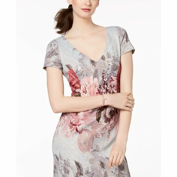 Adrianna Papell Floral Metalasse Sheath Dress - Ice Blue Multi 5 Adrianna Papell Floral Metalasse Sheath Dress - Ice Blue Multi - Image 3