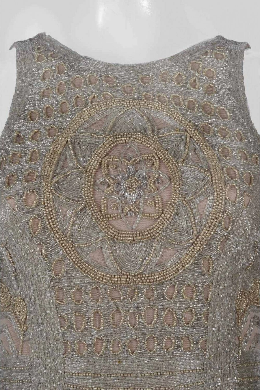 Theia Bead Embellished Sleeveless Column Evening Gown - Bronze Gold - Image 7